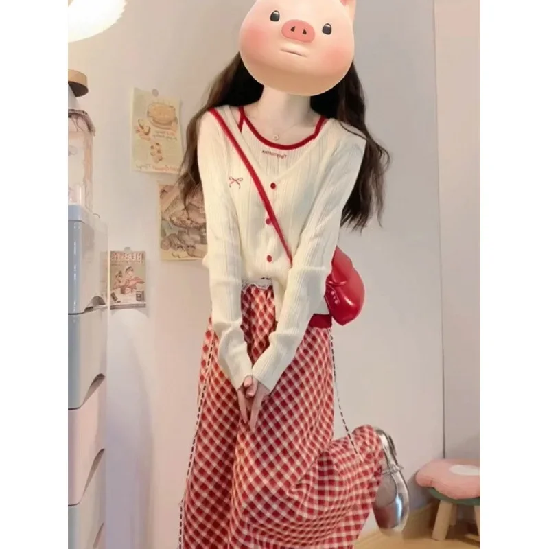 Свежий спортивный костюм женский осенний новый стиль простой корейский вязаный