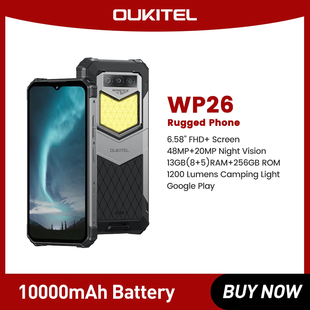 Oukitel Wp26 Smartphone Rugged Cell Phone 10000 Mah8Gb, 256Gb 48Mp + 20Mp Night Camera Mobile Phonemtk P90