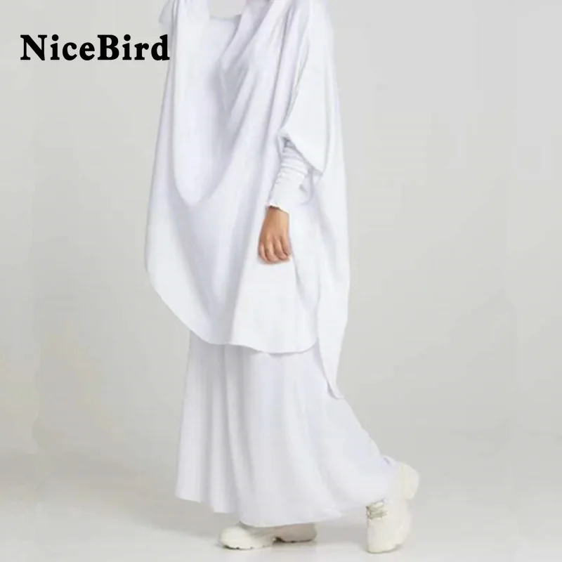 

Nicebird 2pcs Set Abaya Women Khaki Solid Big Size Long Dress New O-Neck Long Sleeve Loose Fit Fashion Tide Spring Summer 2023
