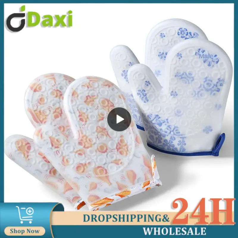 

Food Grade Silicone Household Baking Oven Gloves Hanging Design High Temperature Resistant Anti Scalding Non Slip Gloves