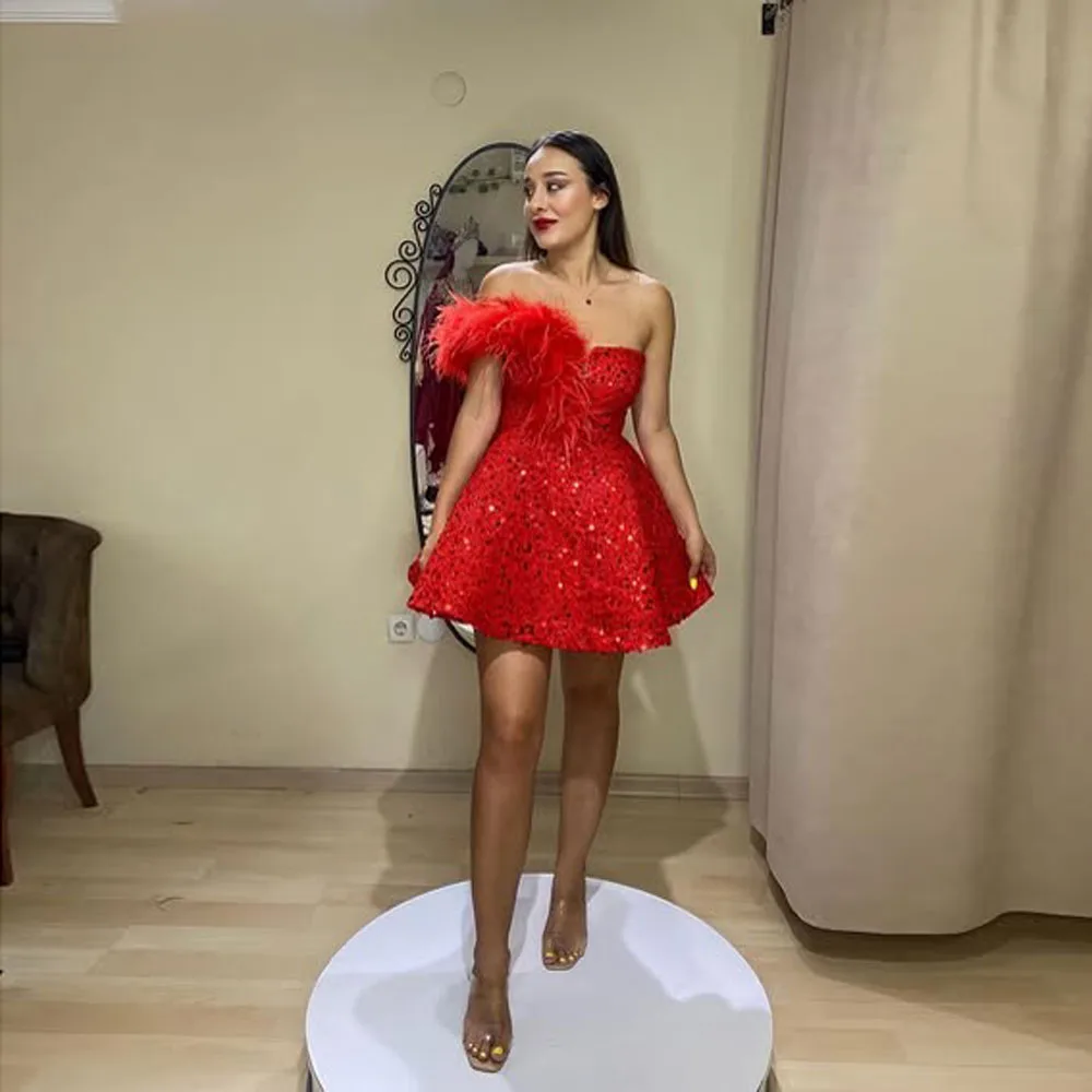 Роскошные кружевные красные короткие женские платья с блестками трапециевидные