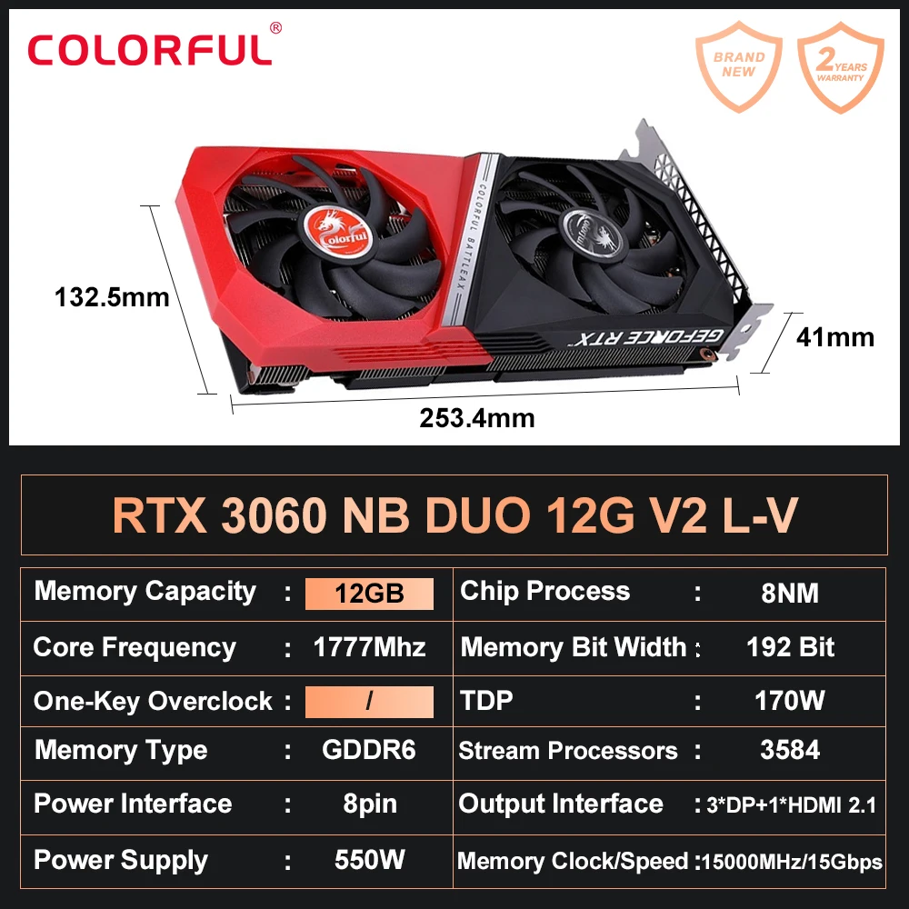 RTX3060 Игровая видеокарта Colorful iGame GeForce RTX серии 3060 12 Гб GDDR6 192 бит PCIE ПК игровые