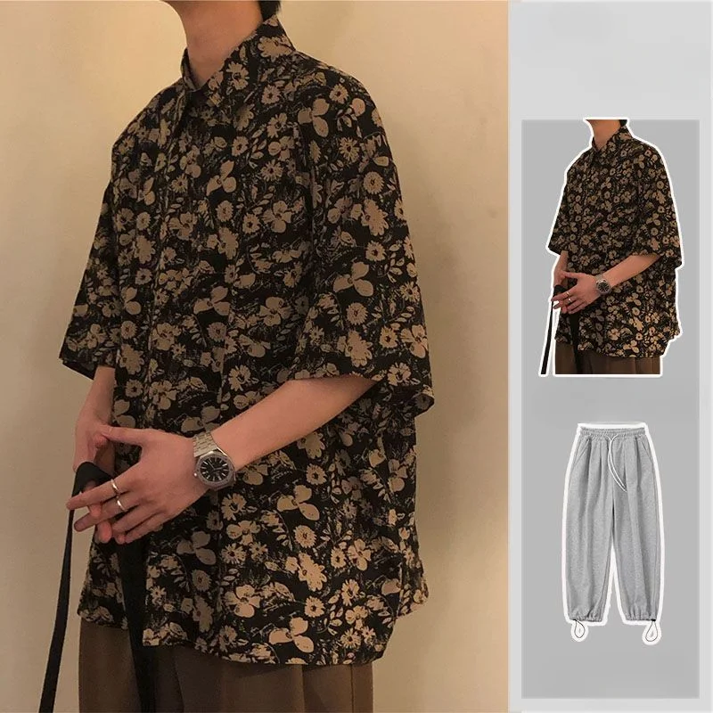 Новинка, Модный комплект гавайской рубашки, мужской комплект с принтом, Летняя Повседневная рубашка с коротким рукавом и брюки с цветочным принтом, пляжные мужские комплекты из двух предметов BS105