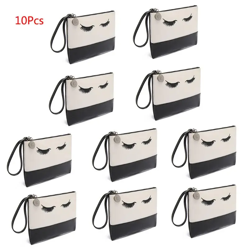 

10 Pcs Fashion Lady Eyelash Pattern Cosmetic Bags With Zipper Clutch Women Make