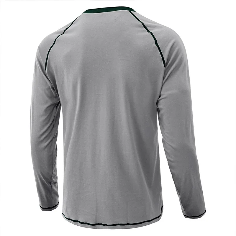 Men's Slim Fit T-Shirt Quality Cotton Henry Neck Fashion Design Solid t shirts Male Tops Tees Long Sleeve For Men Pullover