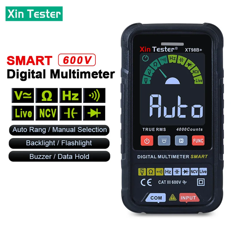 

Xin Tester XT98B+ AC DC Smart Digital Multimeter TRMS NCV Ohm Capacitance Frequency Diode Tester Voltmeter