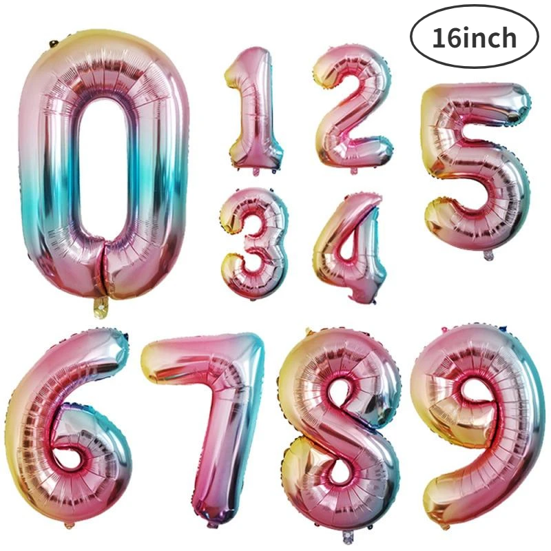 16inch Rainbow Number Foil Balloon Party Balloons Kids Birthday Party Decorations Baby Shower Decor Helium Globos Ballons