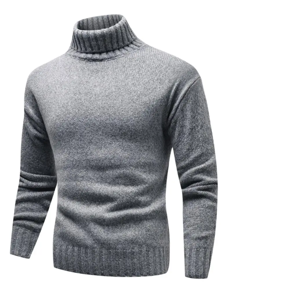 

Thicken Men Sweater Solid Color Pullover High Collar Elastic Basic Knitted Long Sleeve Loose Winter Sweater