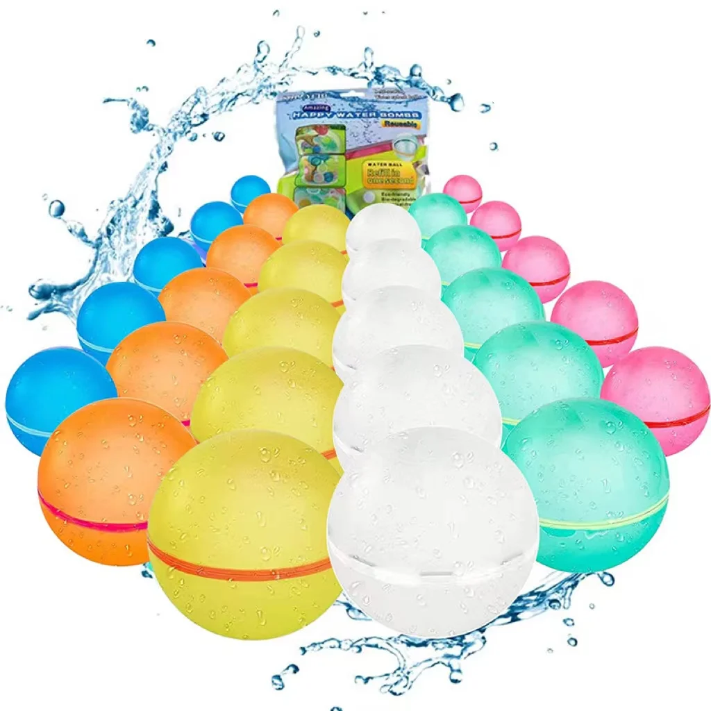 

12pcs Reusable Water Fighting Balls Adults Kids Summer Swimming Pool Silicone Water Playing Toys Pool Water Bomb Balloons Games