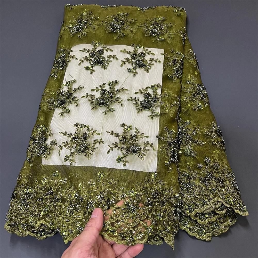 

Latest 2023 African Nigerian High Quality Lace Fabric Sequins Tulle Sewing Guipure Beads Stone Embroidery Dresses 5yards ZJ020