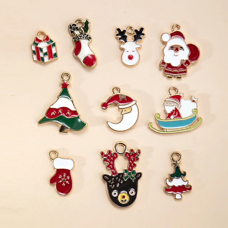 

10pcs/lot Mixed Christmas Series Santa Claus Charms Pendant DIY Bracelet Earrings for Jewelry Making Accessories