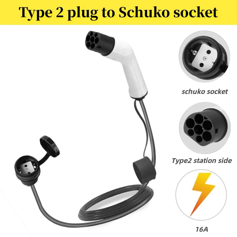 

Electrical Car 16a Type 2 Charging Side Plug To Schuko Socket Ev Charging Adapter Iec 62196