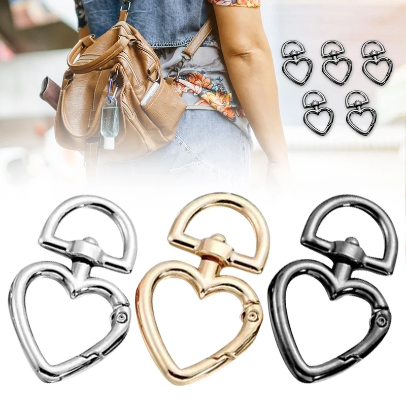 

5Pcs/lot Peach Heart Shape Metal Spring Clasp Hooks Carabiner Key Ring Connectors For DIY Keychain