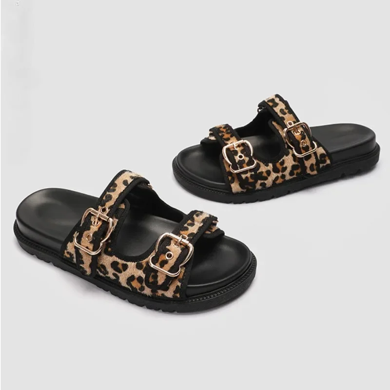 Роскошные Дизайнерские леопардовые женские сандалии на плоской подошве Летние