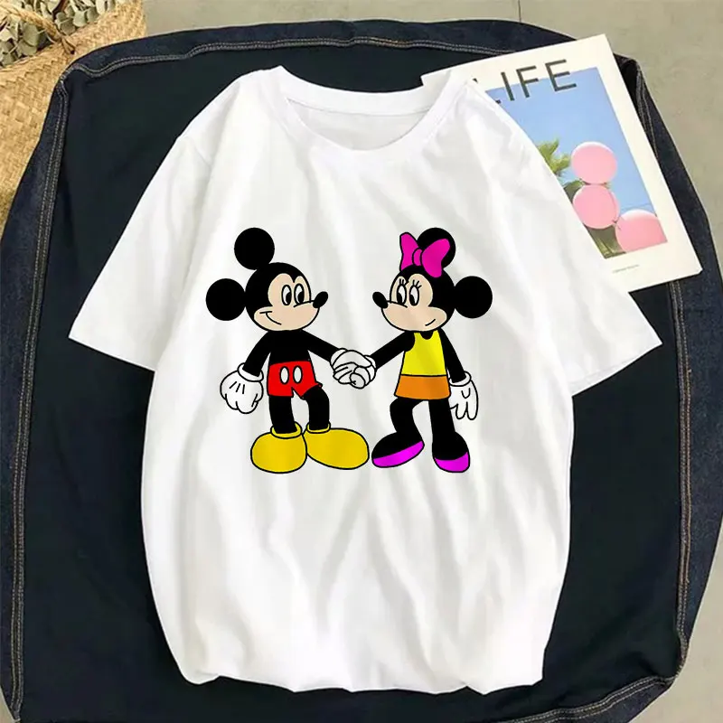 

Новинка, футболка с изображением Минни и Микки, милый топ, футболки с мультяшным принтом и графическим рисунком, летняя модная футболка унис...