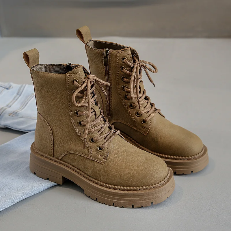 Осенне-зимние женские ботинки женская обувь из искусственной кожи Замшевые