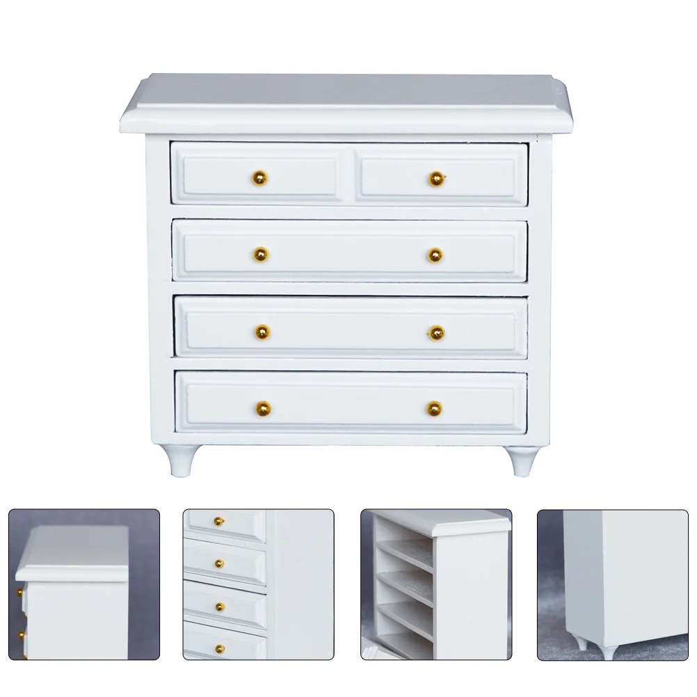 

1PC Mini House Mini Furniture Mini Wood Cabinet Mini Scene Decor (White)