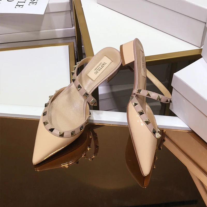 2023 Summer New Women's Sandals High Quality Pointed Women's Shoes Fashion Rivet High Heels Casual Pumps Office Women's Shoes