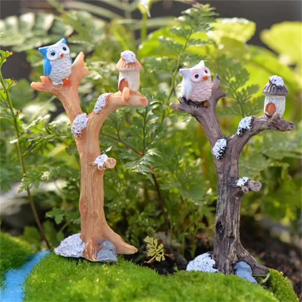 

Beautiful Stump Owl Sculpture Resin Pink Flower Cute Bonsai Dollhouse Micro-landscape Creative Multipurpose Miniature Figurines