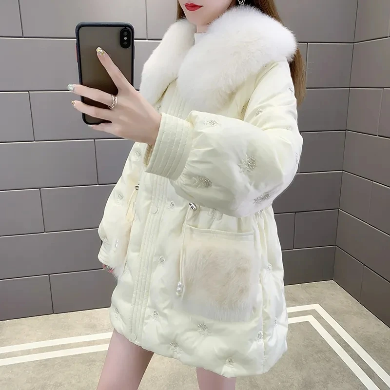 Женский пуховик новинка 2023 модное Свободное пальто на белом утином пуху женские