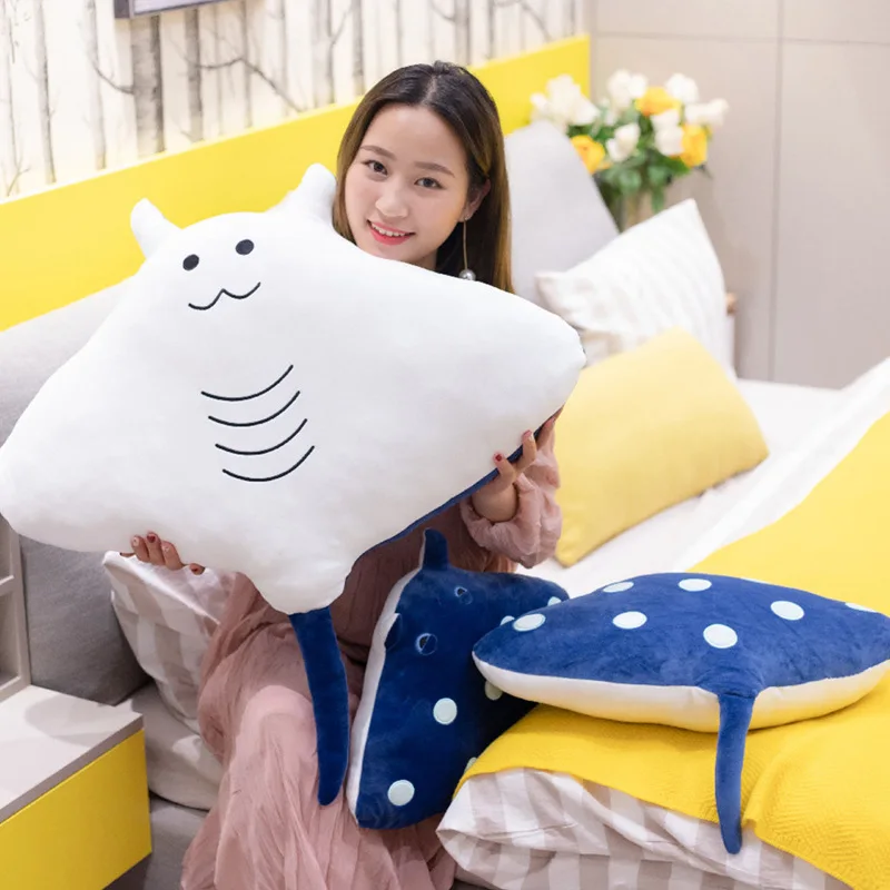 

50/60/80CM Blue Devil Fish Plush Toy Soft Sofa Cushion Simulation Cute Sea Animals Stuffed Pillow Dolls for Kids Birthday Gifts