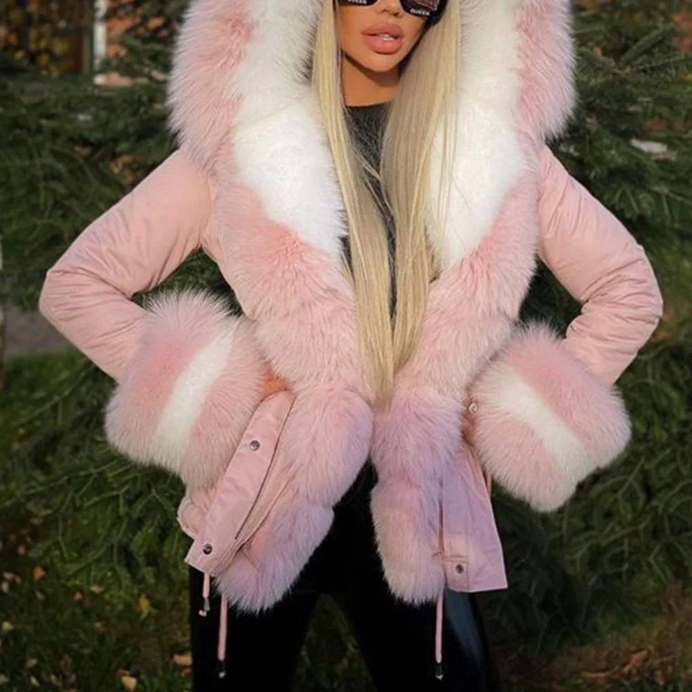Fashion Brand New Big Fur Collar Winter Coat Women Warm Thick Loose Parkas Casual Hooded Long Sleeve Faux Fur Jacket Coats Mujer