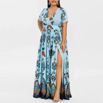 Plus Size Fashion Women Butterfly Printed V-Neck Short Sleeve Casual Long Dress Elegant Dresses For Women Vestido Feminino 1