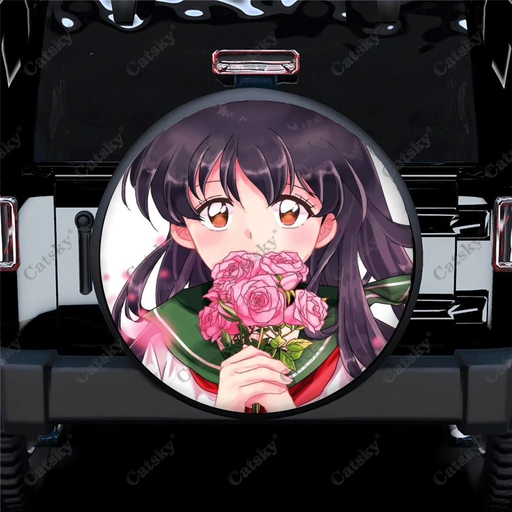 Розовые аксессуары для автомобиля Lnuyasha и Kagome, защитная крышка для запасных шин, универсальная крышка для колес, декоративный протектор для кемпера