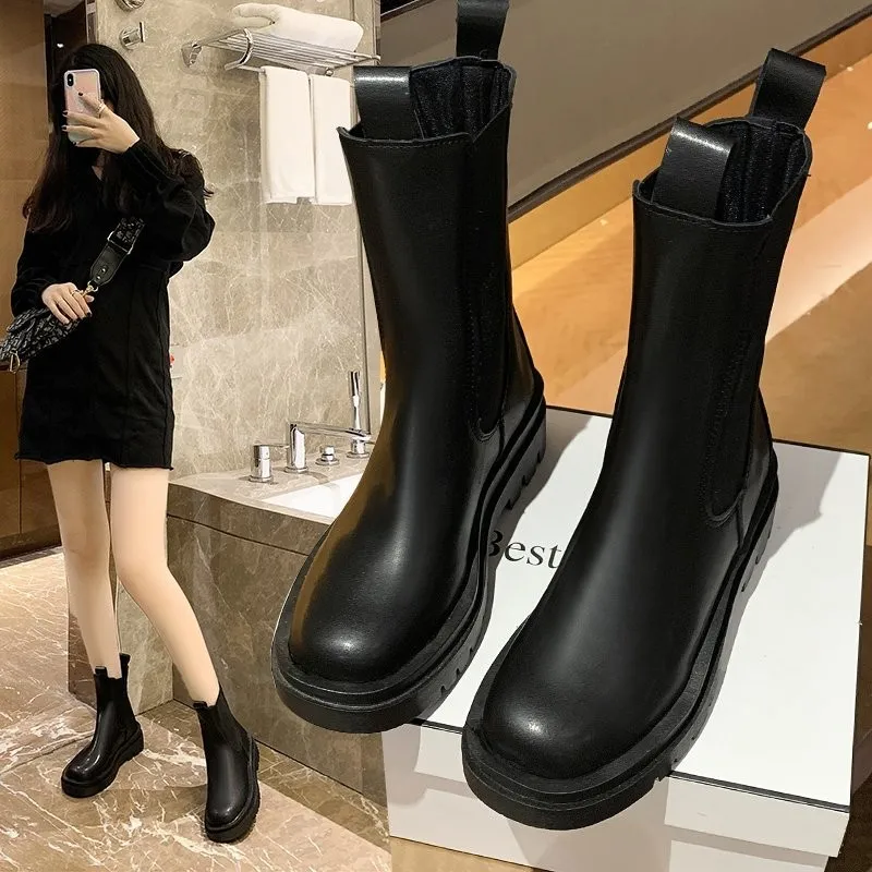 

Warm Round Toe Non-slip Short Boots 2021 Autumn And Winter New Thick-soled Fashion All-match