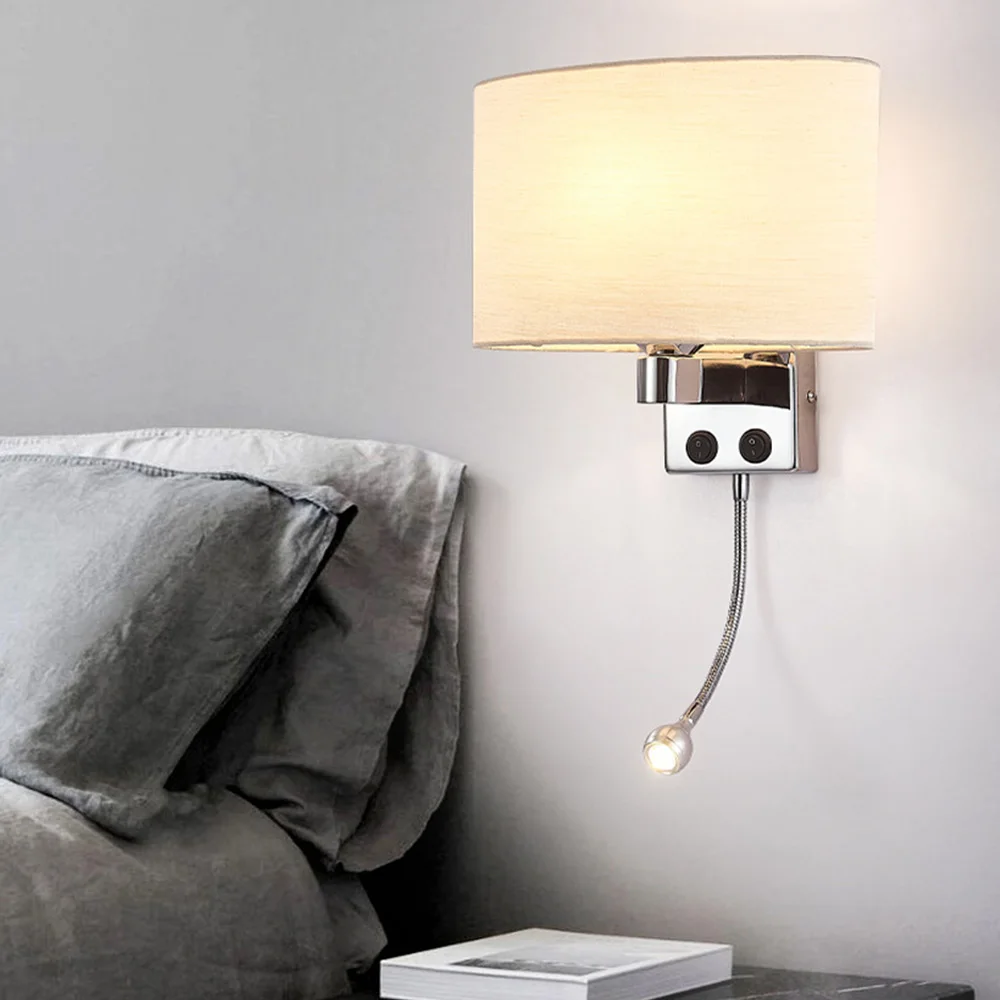 

American style fabric wall lamps,Wall mounted AC 85-260V Decorate lights，with reading lamp，for foyer bed room dining room stair