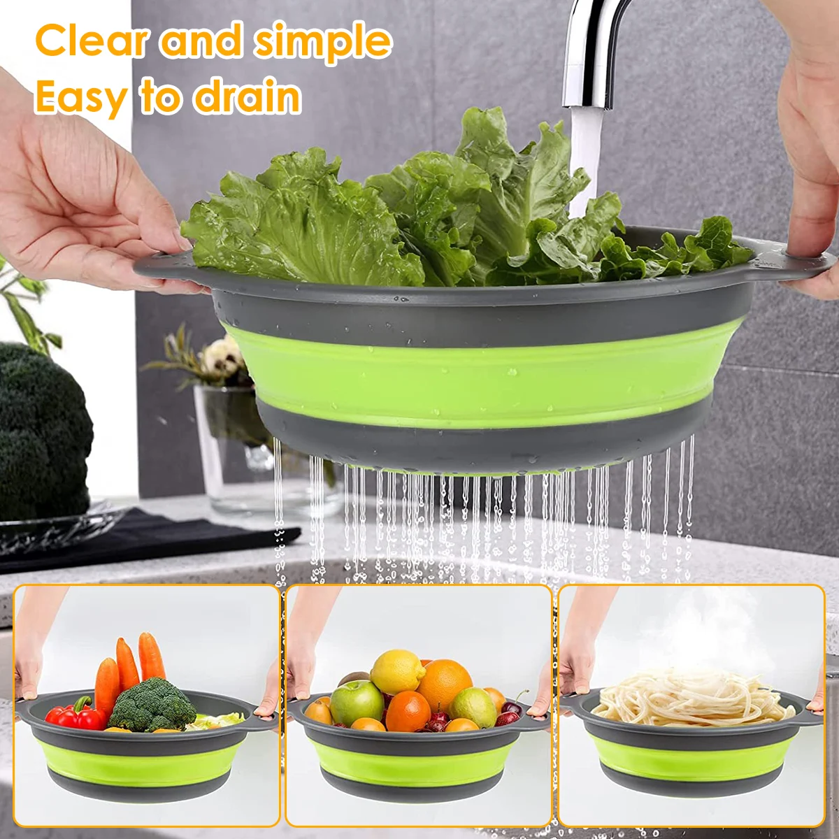 

3 шт., силиконовые складные сливные корзины