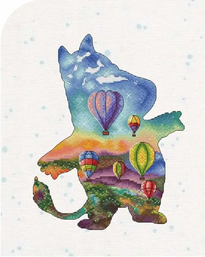 

Beautiful Lovely Counted Cross Stitch Kit, Hippo Hot Air Balloon, Top Quality, Height DIY, Needle Work, 29-34
