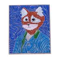 van gogh enamel pins custom cat cartoon anime brooches bag clothes lapel pin painting cartoon jewelry gift for kid friends