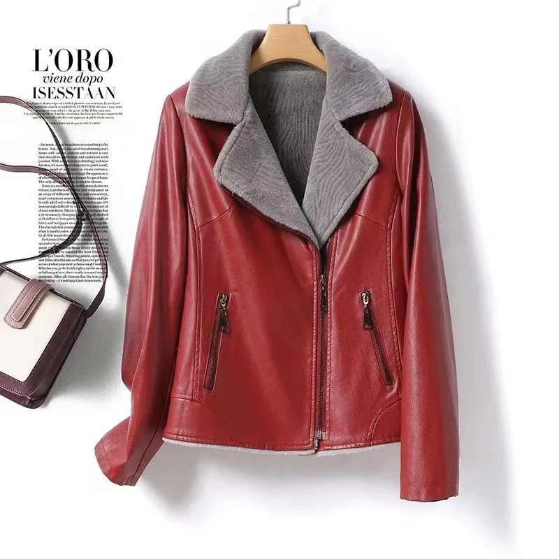 Куртка из натуральной кожи больших размеров женское пальто утолщенной овчины на