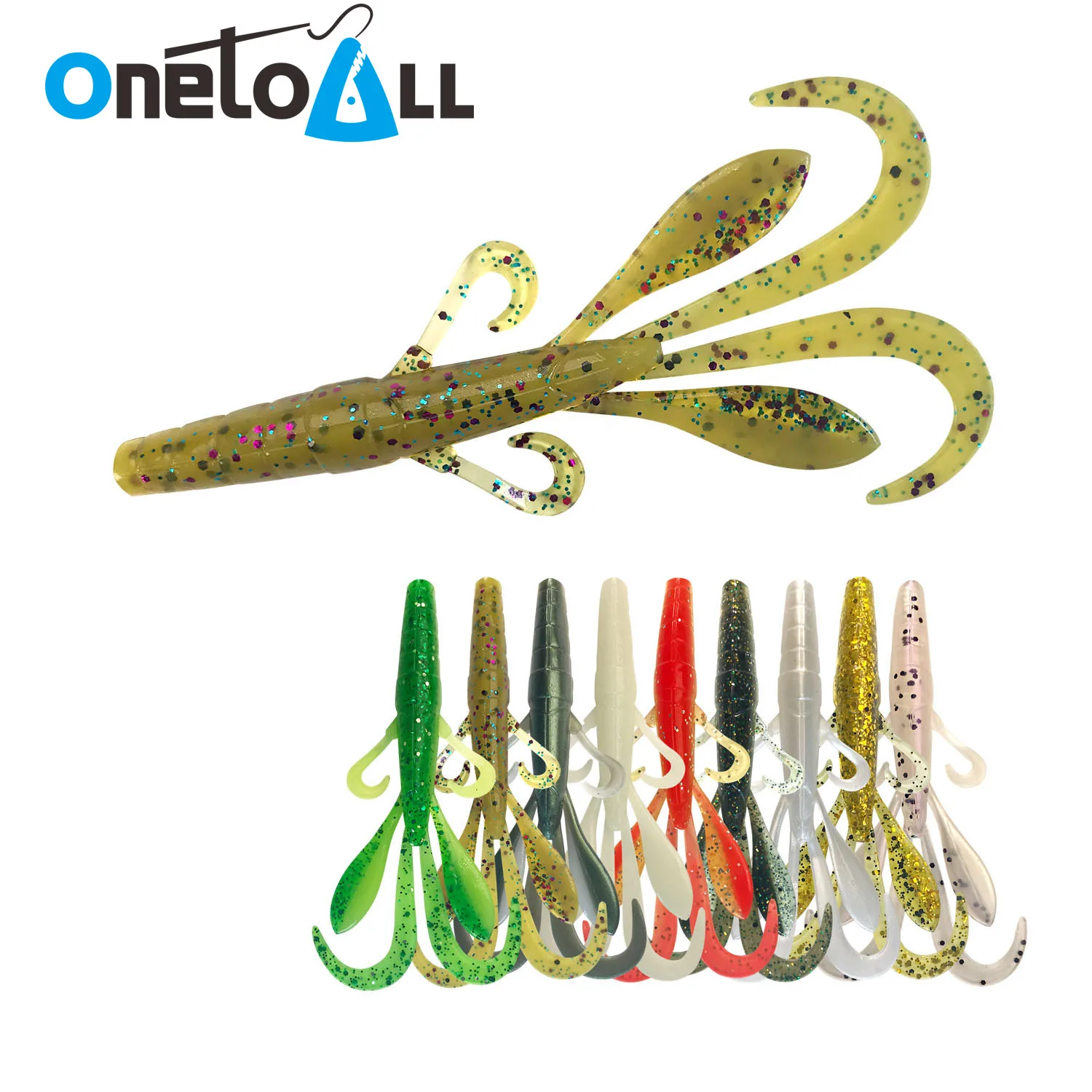 

OnetoAll 5 PCS 90mm 4.2g Squid Soft Bait Wobblers Artificial Shrimp Lure Silicone Worm Swimbait Jig Head Carp Fishing Tackle