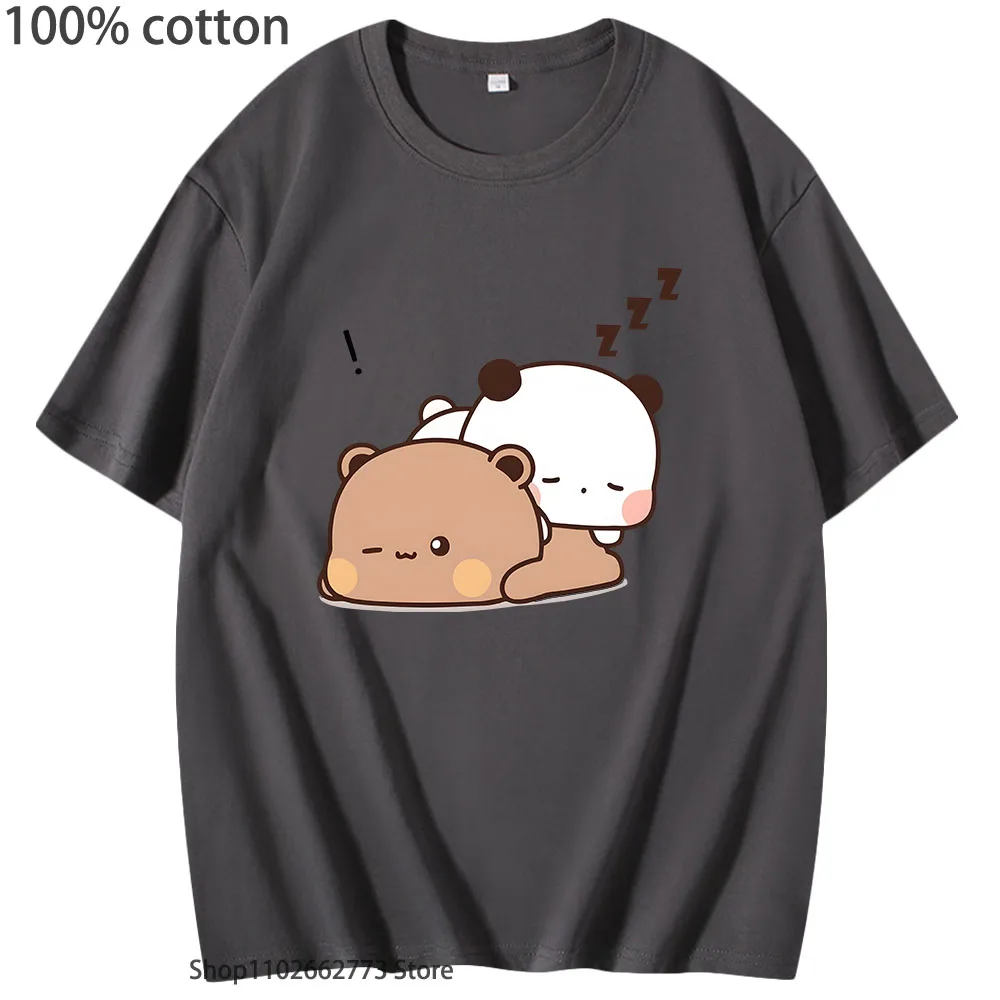 Kawaii Graphic Bubu Dudu Love Sleep Shirt Bubu Dudu T-Shirts Cartoon Panda Bear Women Casual Men's Summer Tees100% Cotton Tshirt