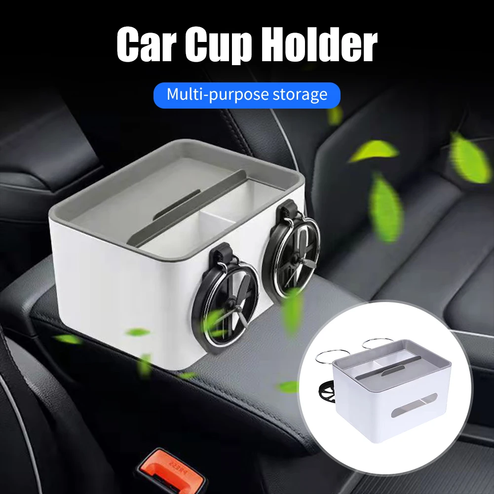 

Car Armrest Storage Box with 2 Folding Cup Holder Tissue Holder Multifunction Seat Console Water Cup Storage Interior Organizer