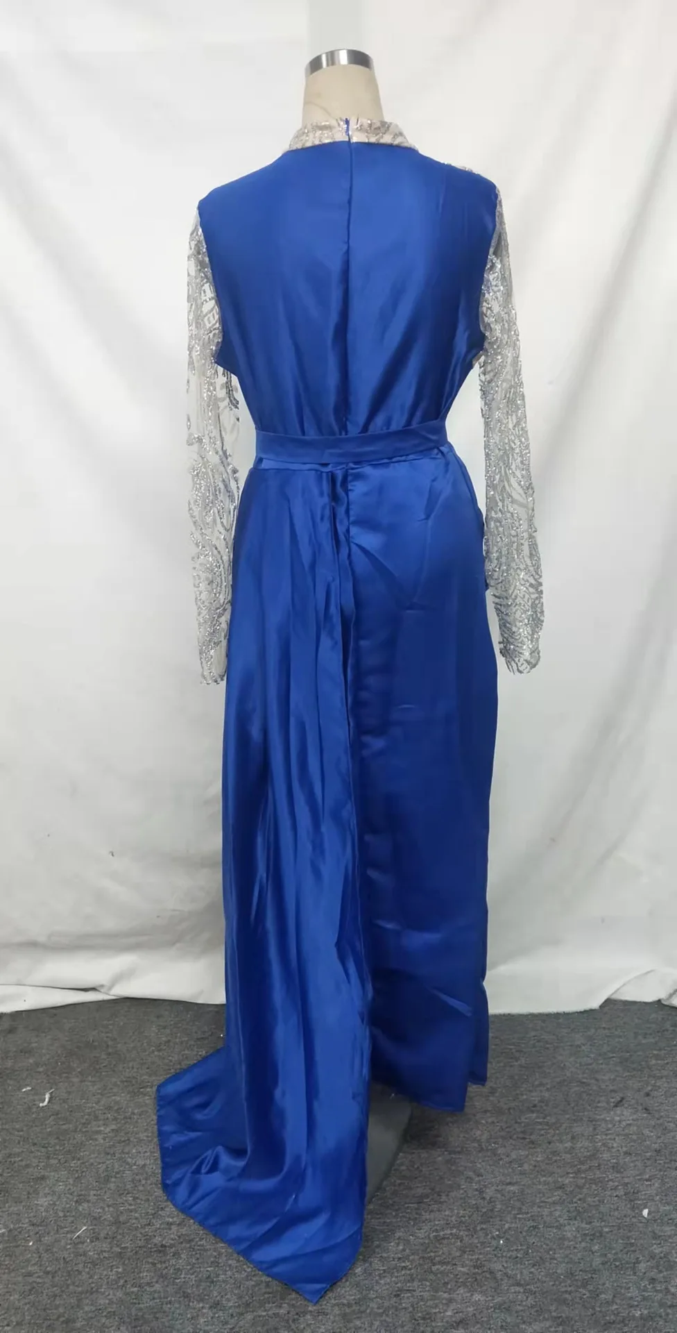 2022 Autumn New Elegant Party Dresses Women Blue Gold-Sprinkled Split Stitching Half-turtleneck Evening Dress Sequin Dress