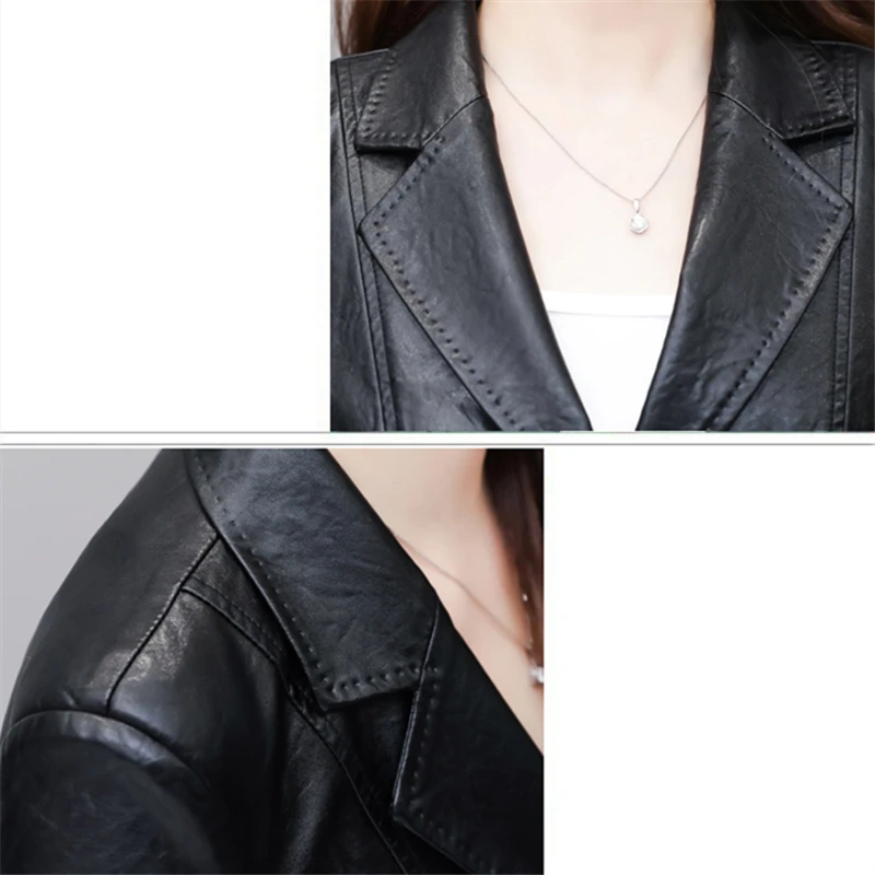 2022 Autumn Winter Real Leather Coat Women's Plus Size Casual Slim Fashion Streetwear Short Sheep Leather Women Jacket Female