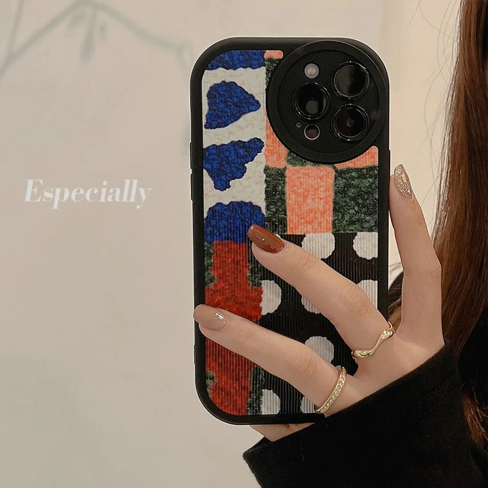 

Fabric Art Wave Dot Splicing Phone Case For iphone 14 13 12 11 Pro Max X XR XSMAX 7 8 Plus SE TPU Case Cover new products