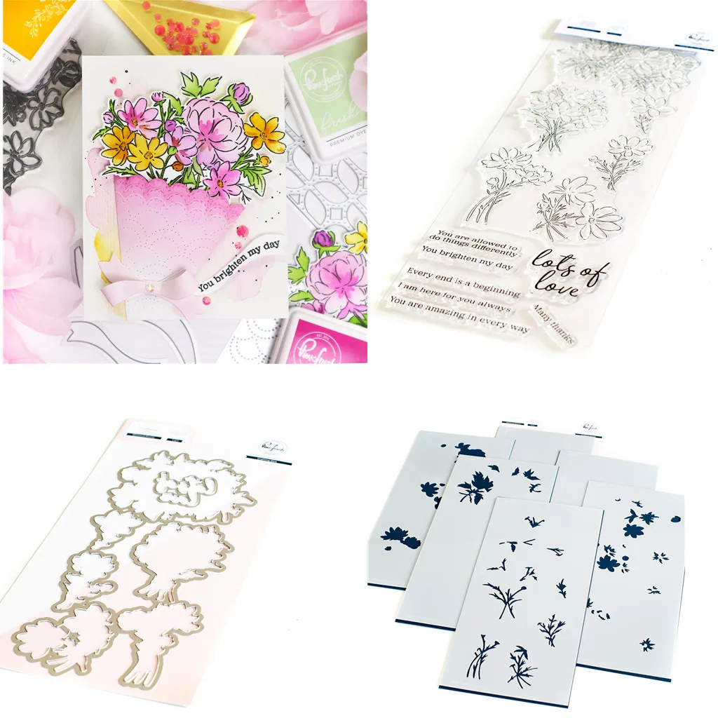 

Whimsical Blooms Clear Stamps Metal Cutting Dies Stencil Scrapbooking DIY Craft Cut Card Paper Punching Embossing Handmade