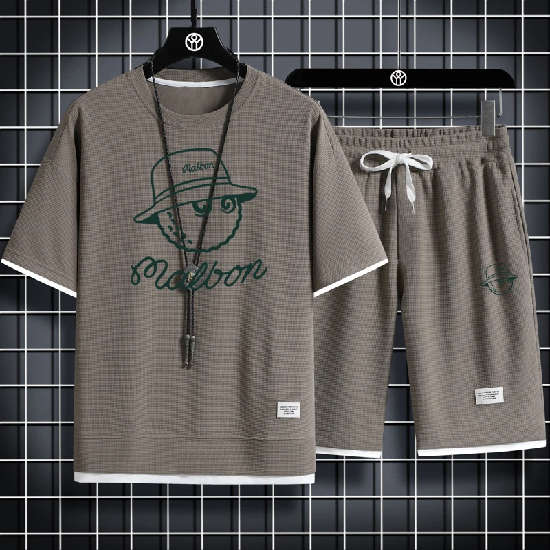 2023 Men's High Quality Malbon Two Piece Casual T-shirt and Shorts Set Men's Sportswear Fashion Short Sleeve Sportswear Golf