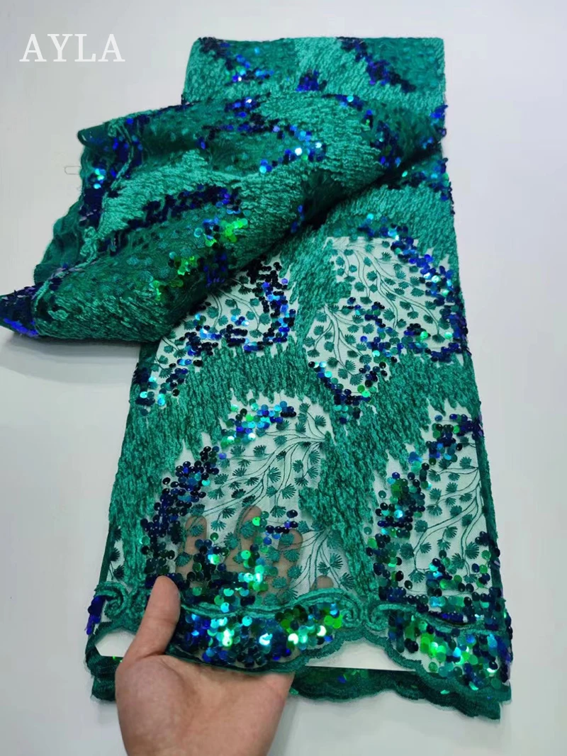 

Latest African Sequins Lace Fabric 2022 Luxury Blue French Skin Mesh Net Fabric For Sewing Clothes Nigeria Fabrics Swiss Lace