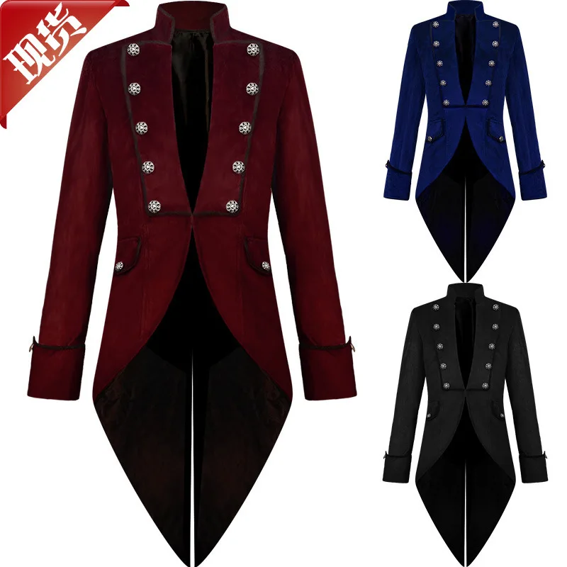 

Amazon Europe And The United States New Halloween Tuxedo Medieval Retro Clothing Medium Long Punk Multicolor Men's Coat