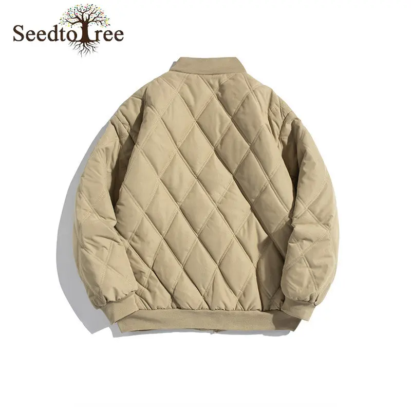 Winter Casual Men's Parkas Solid Color Diamond Long Sleeve Single Breasted Thick Jacket