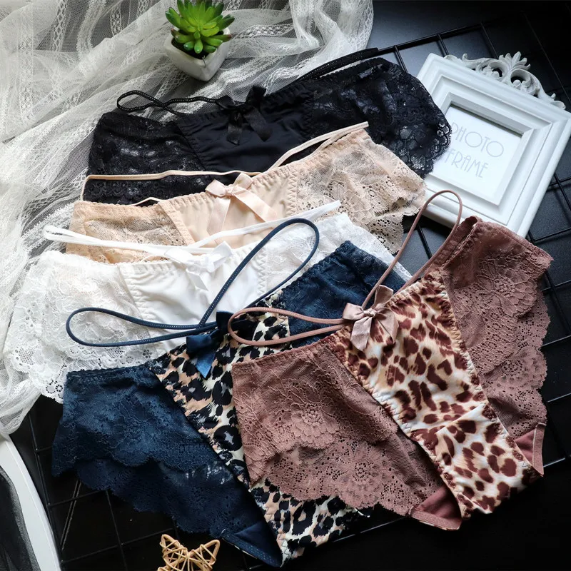 

Women's Briefs Women's Underwear Thin Belt Printing Ladies Lace Leopard Print Lace Panties Women's Low Waist Wholesale