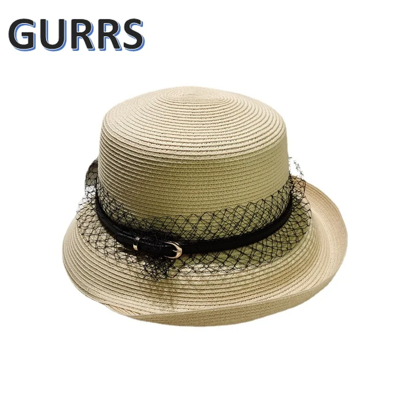 

2022 NEW Irregular Rolled Brim Straw Hat Panama Outdoor Hollow Spring Summer Women's Lace Straps Beach Hat Belt Beach Sun Hat
