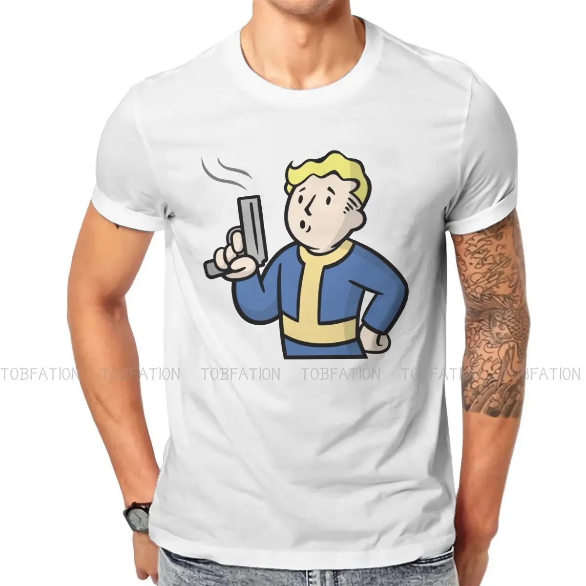 

Fallout Game Vault Boy Gun Essential T Shirt Harajuku Punk High Quality Tshirt Big Size Crewneck Men Clothes