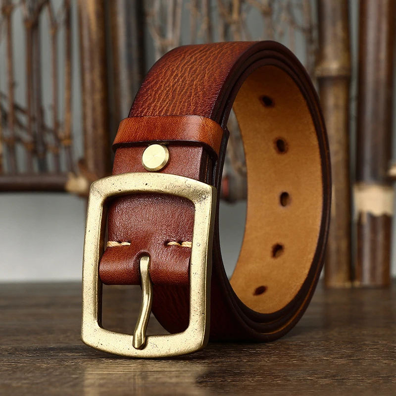 New Fashion Pure Copper Buckle Wild Classic Retro pin buckle High Quality 3.8cm Genuine Leather Belt Men Luxury Strap Male Belt