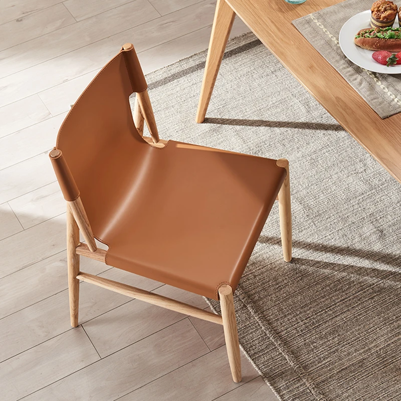

Italian minimalist saddle leather dining chair designer Cafe leisure negotiation chair solid wood modern simple back chair